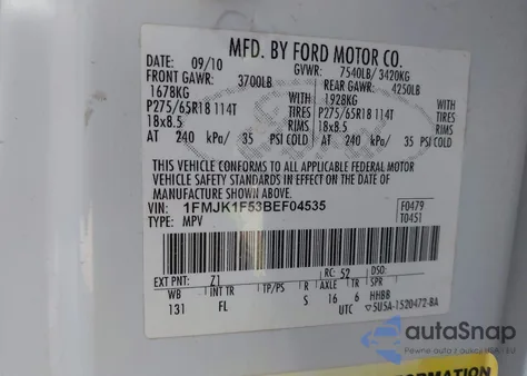 2011 Ford Expedition El Xl from USA, damaged, VIN 1FMJK1F53BEF04535
